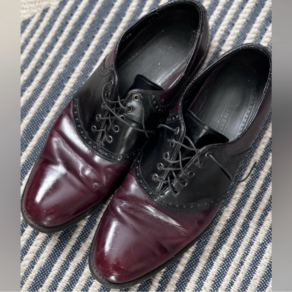 Vintage Florsheim Saddle Oxford shoes black/burgundy dress leather size 11.5 D